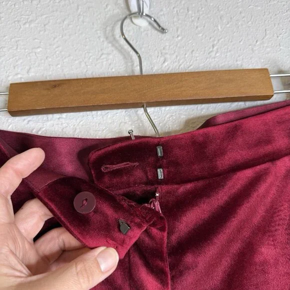 Express Editor High Rise Velvet Stretch Straight Ankle Pants Ruby Red SZ 14 - Picture 6 of 16